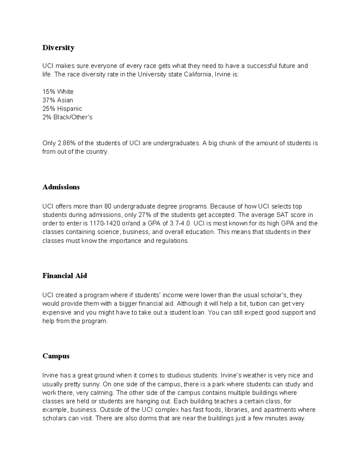 UCI notes - University of Irvine Reports. - Diversity UCI makes sure ...