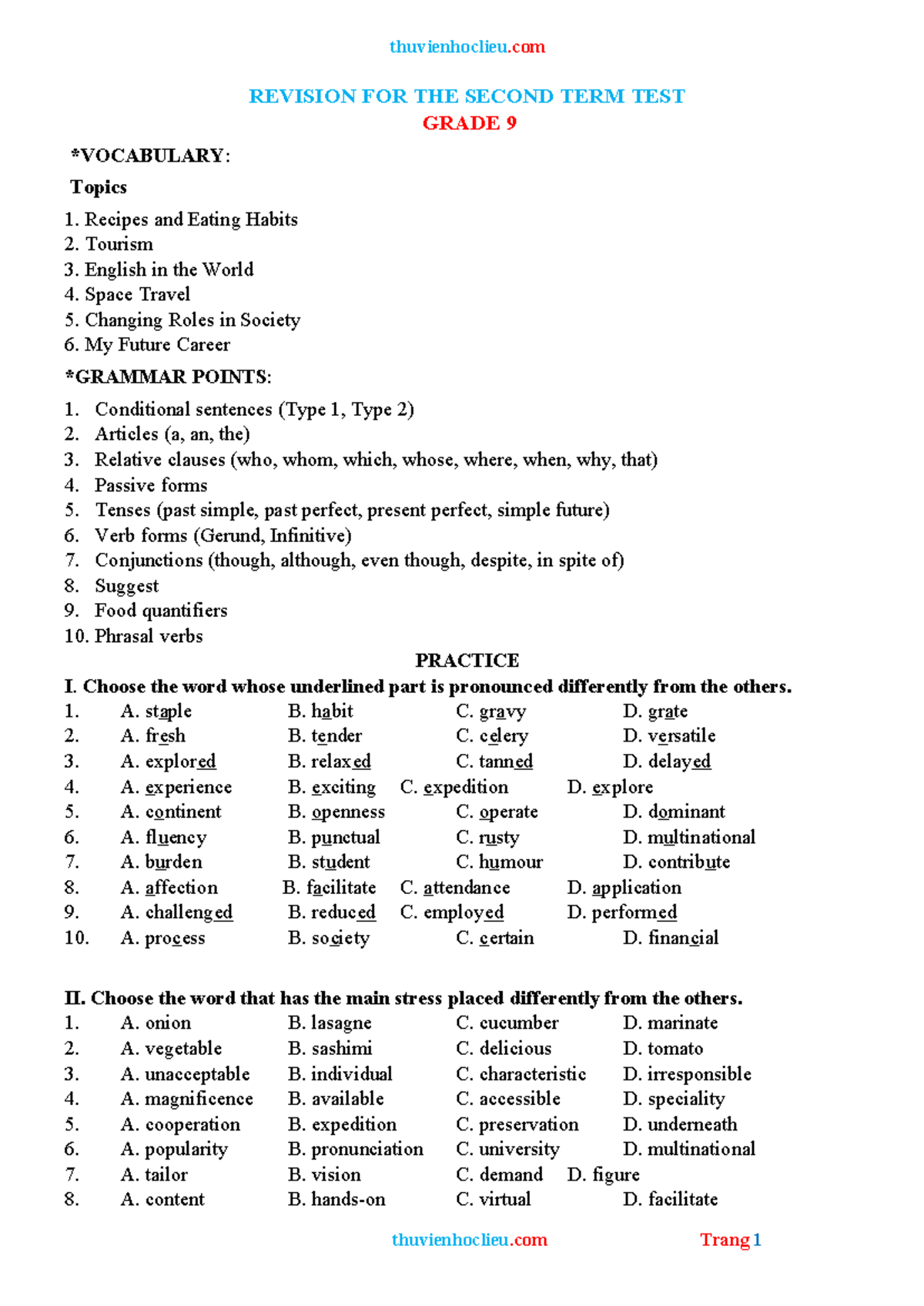 Revision Notes for Grade 9 - Second Term Test Preparation - Studocu