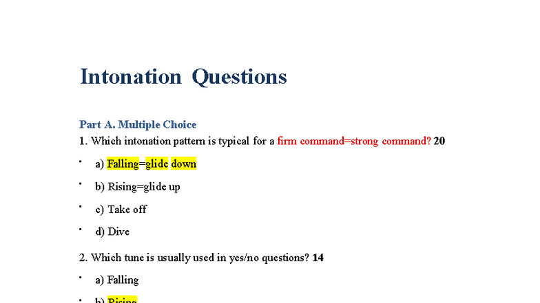 Intonation Questions - HEHE Study Guide - Studocu