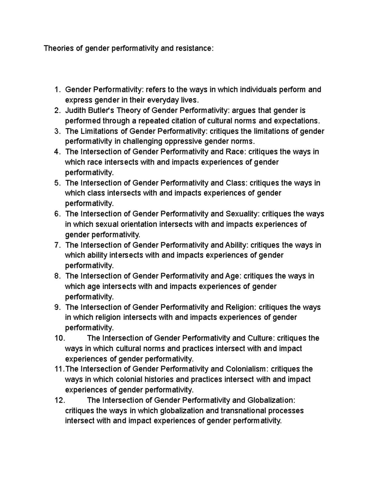 Gender Performativity and Resistance: Key Theories Explored - Studocu