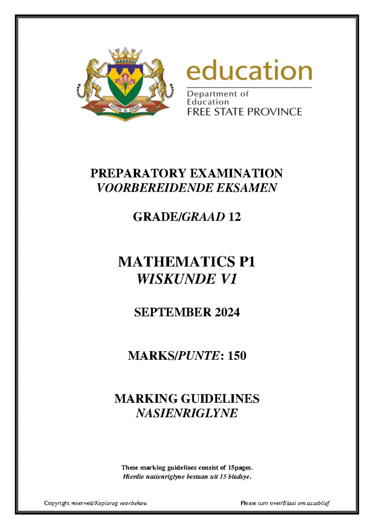 2019 Grade 12 FS Mathematics Prelim P1 Question Paper for Practice ...