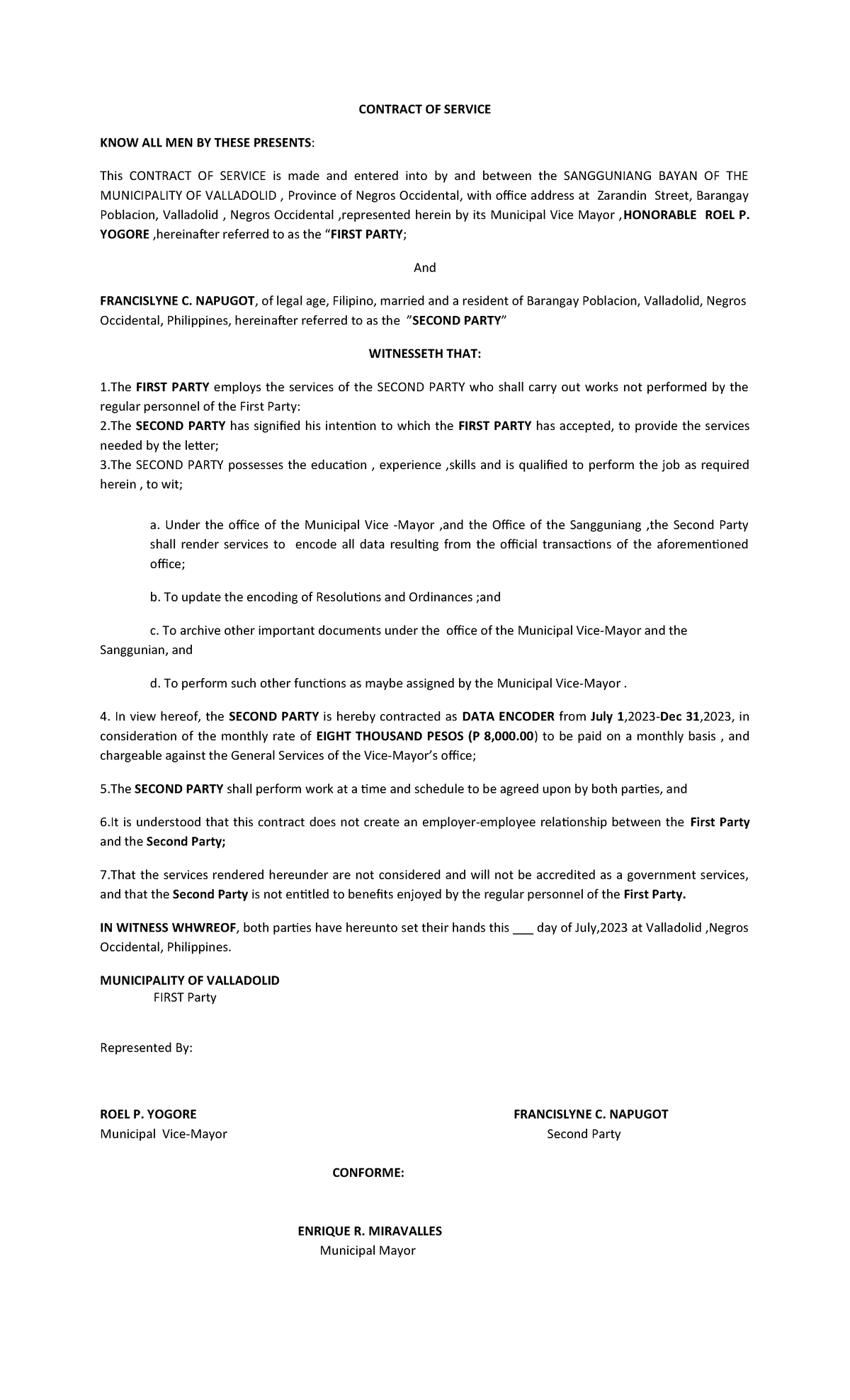 Contract of Service: Data Encoder Agreement (July 2023) - Studocu