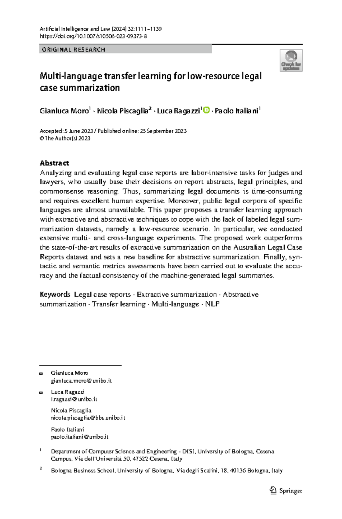 Transfer Learning for Legal Case Summarization in NLP (2024) - Studocu