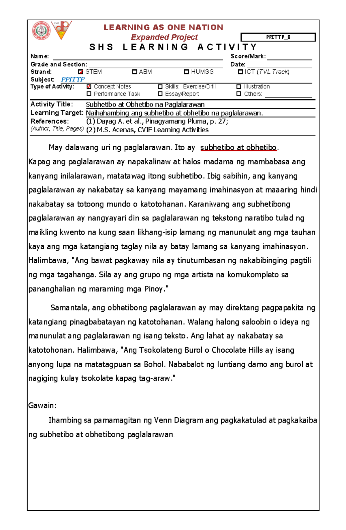 PPITTP 8: Paghahambing sa Subhetibo at Obhetibong Paglalarawan - Studocu