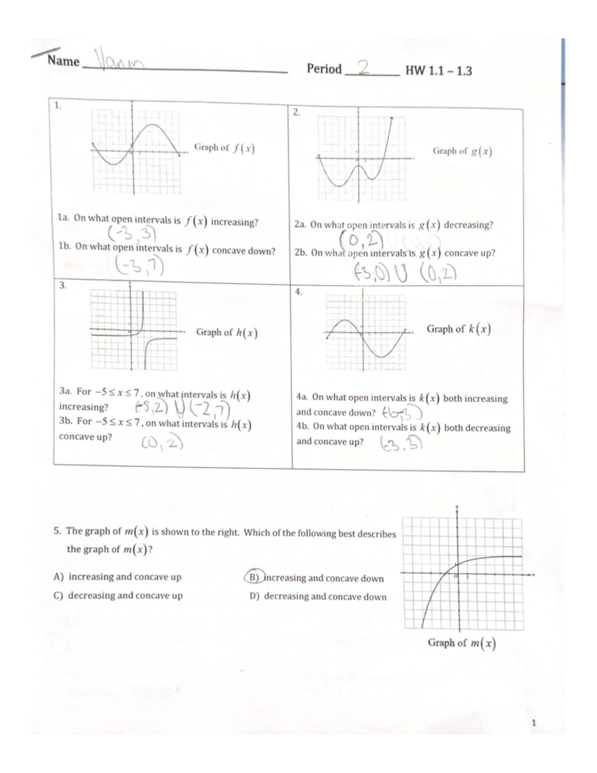 Calculus HW 1.1: Analyzing Graphs of Functions and Their Properties ...