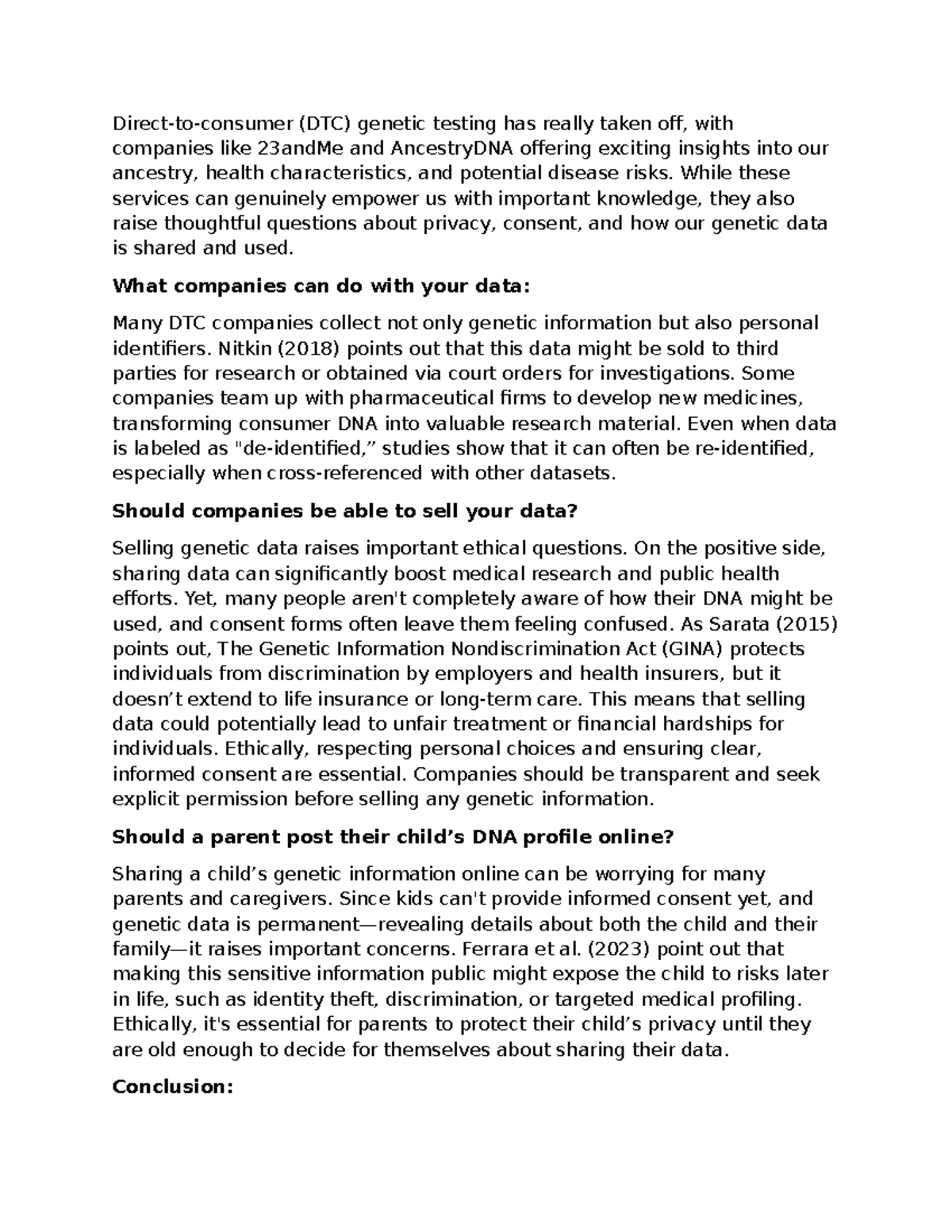 (DTC) Bioethics in Genetic Testing: Privacy, Consent, and Data Use ...