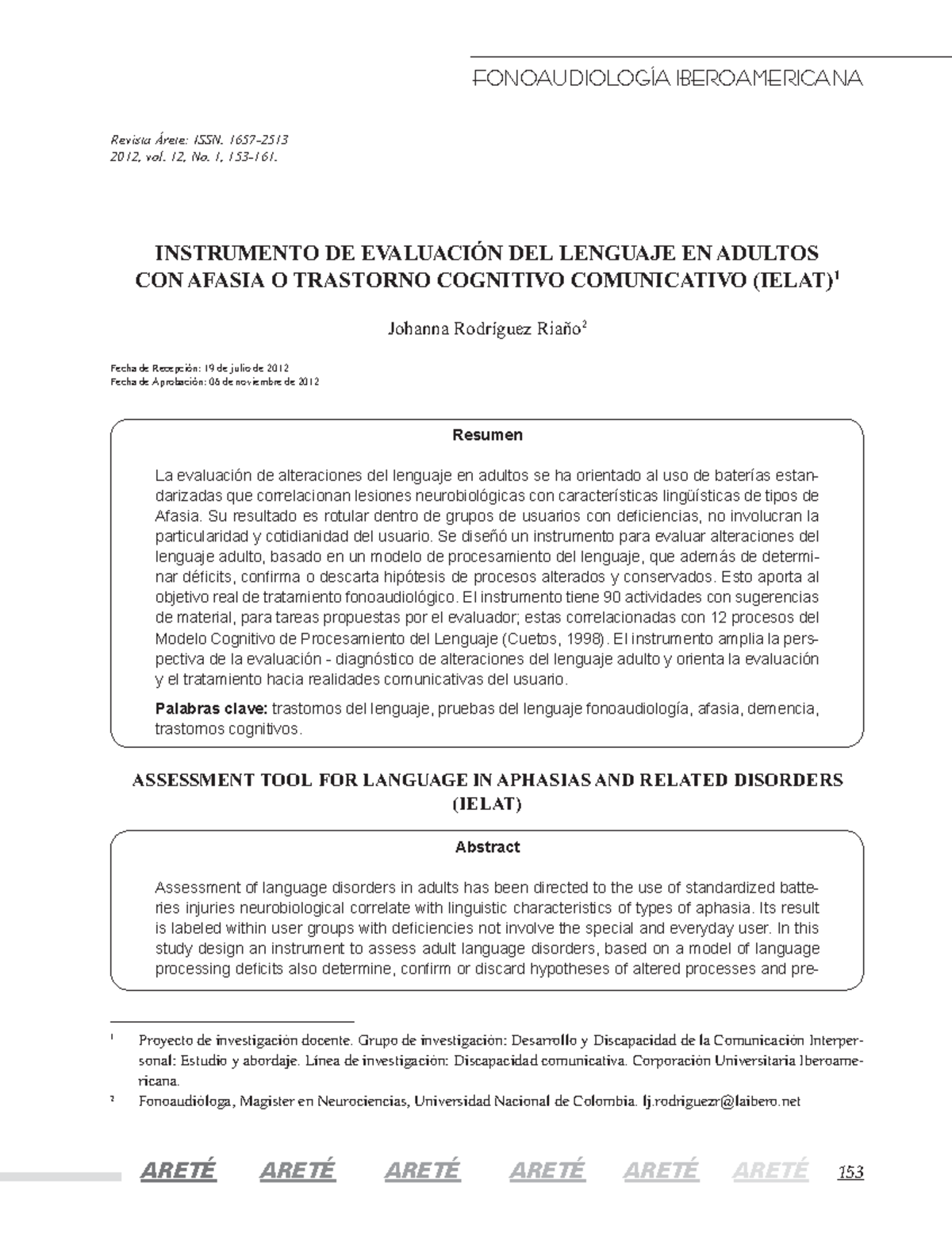 Evaluación del Lenguaje en Adultos con Afasia: Instrumento iELAT-5108939 - Document Preview