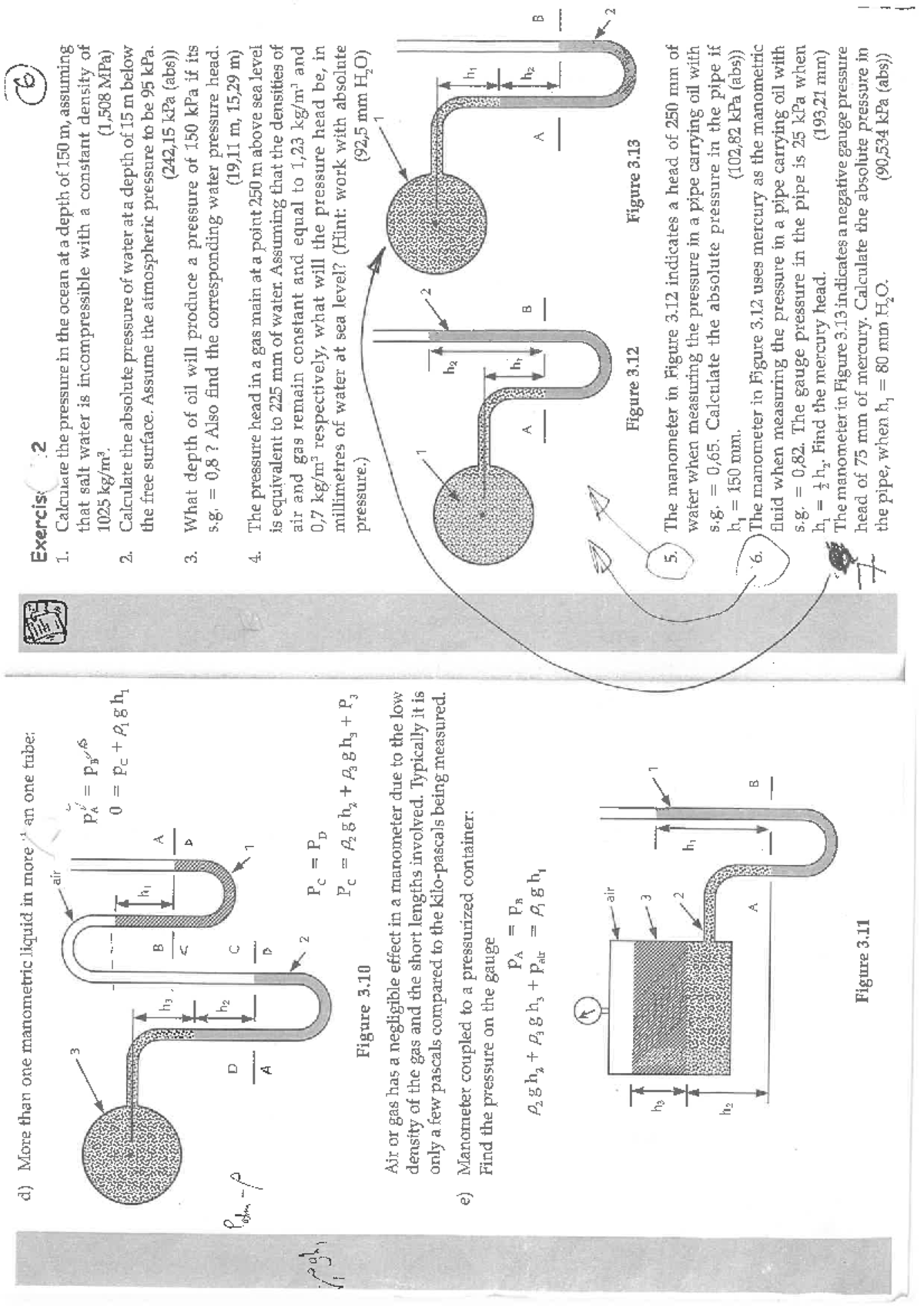 ME 202: Manometric Fluid Calculations and Pressure Exercises - Studocu