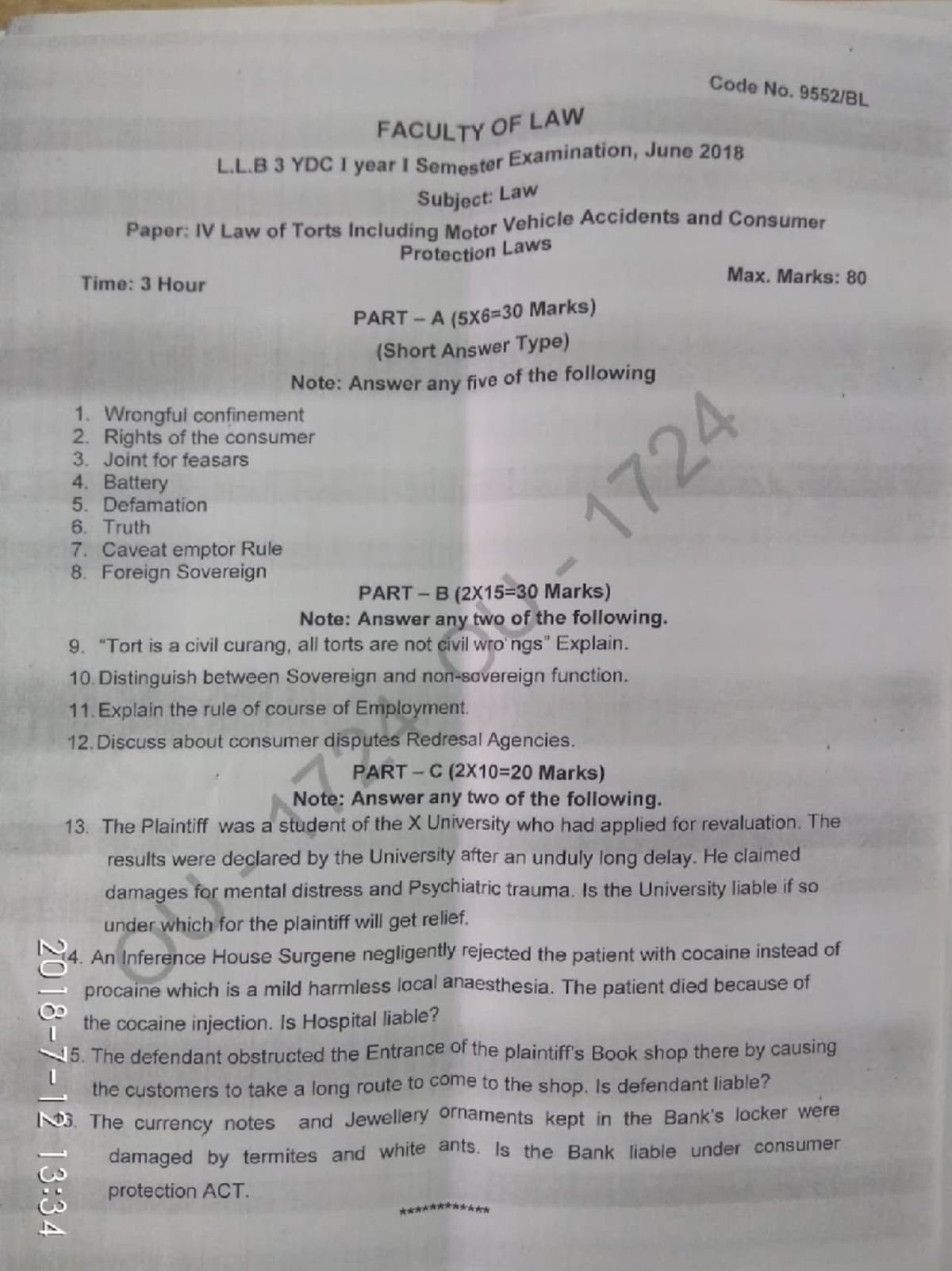 LL.B. (3 YDC) Law of Torts Previous Year Exam Questions - Studocu