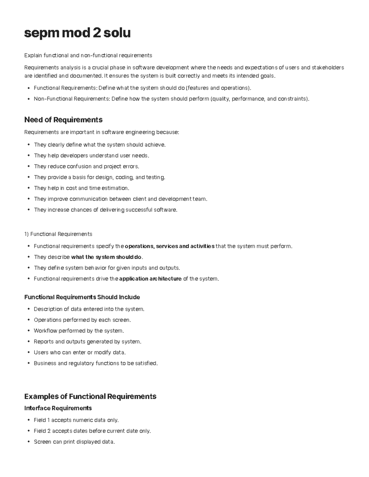 SEPM MOD 2 Solutions: Functional & Non-Functional Requirements Analysis ...