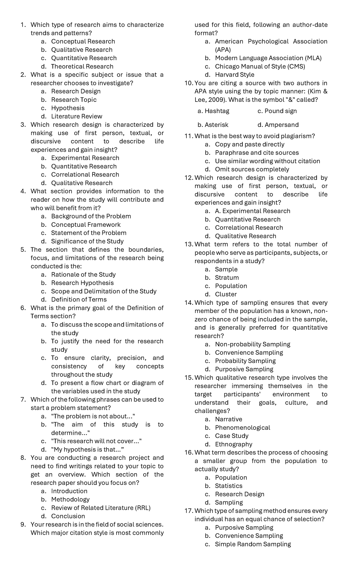 Research Project Exam: Key Concepts and Questions - Studocu