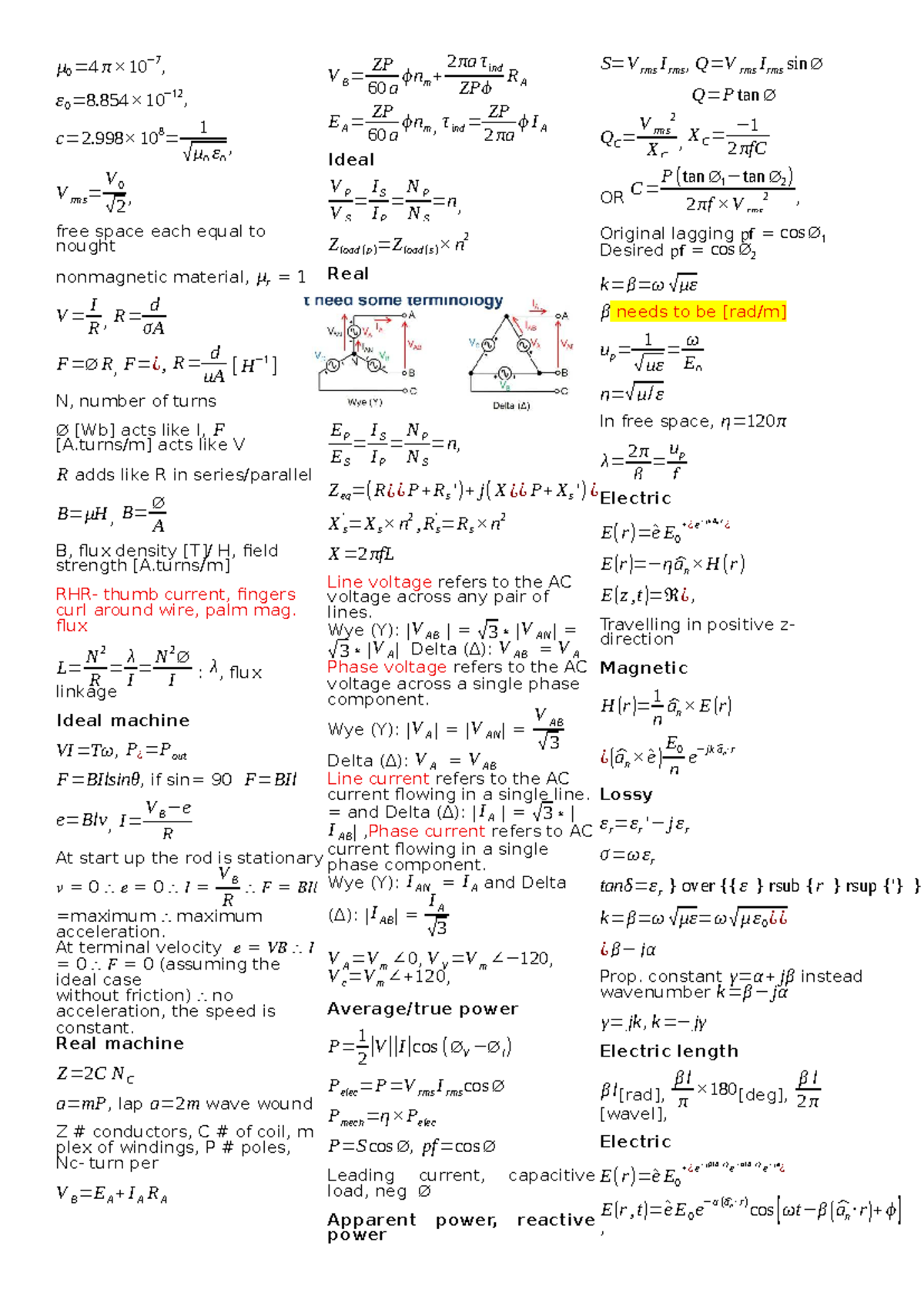 EGB241 Final Exam Formula Sheet for Electromagnetic Theory - Studocu