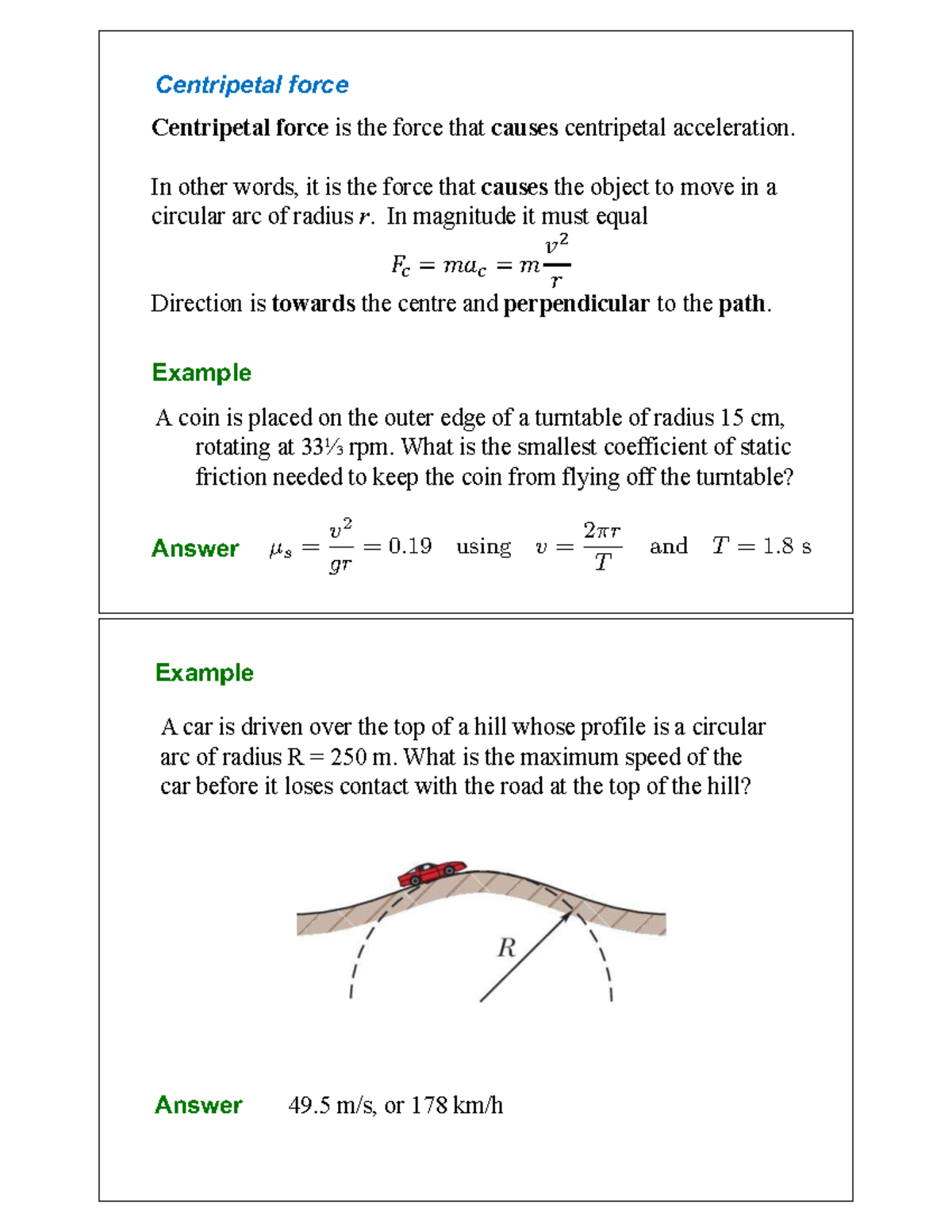 Lecture 14: Centripetal Force Concepts and Examples - Studocu