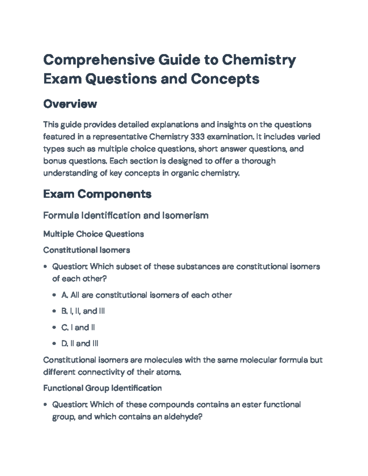 Chemistry 333 Comprehensive Exam Guide: Key Concepts & Questions ...