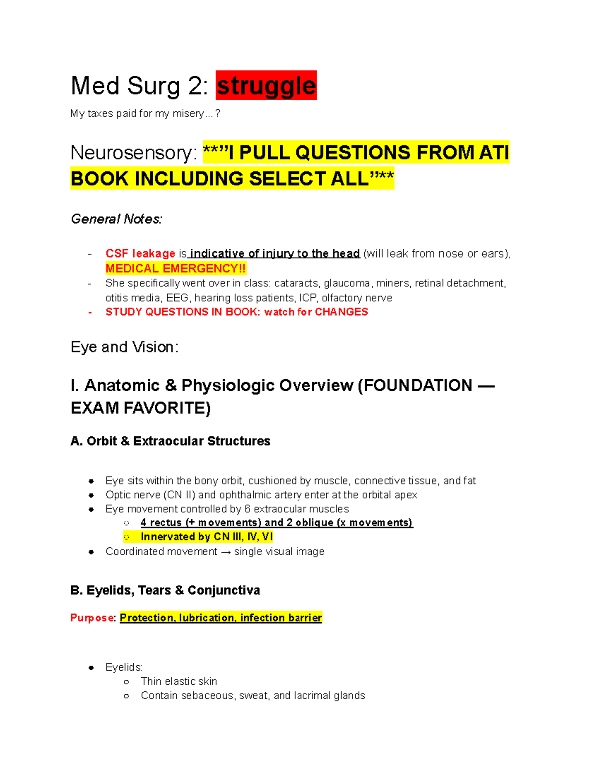 Med Surg 2: Neurosensory Study Notes and Key Concepts - Studocu