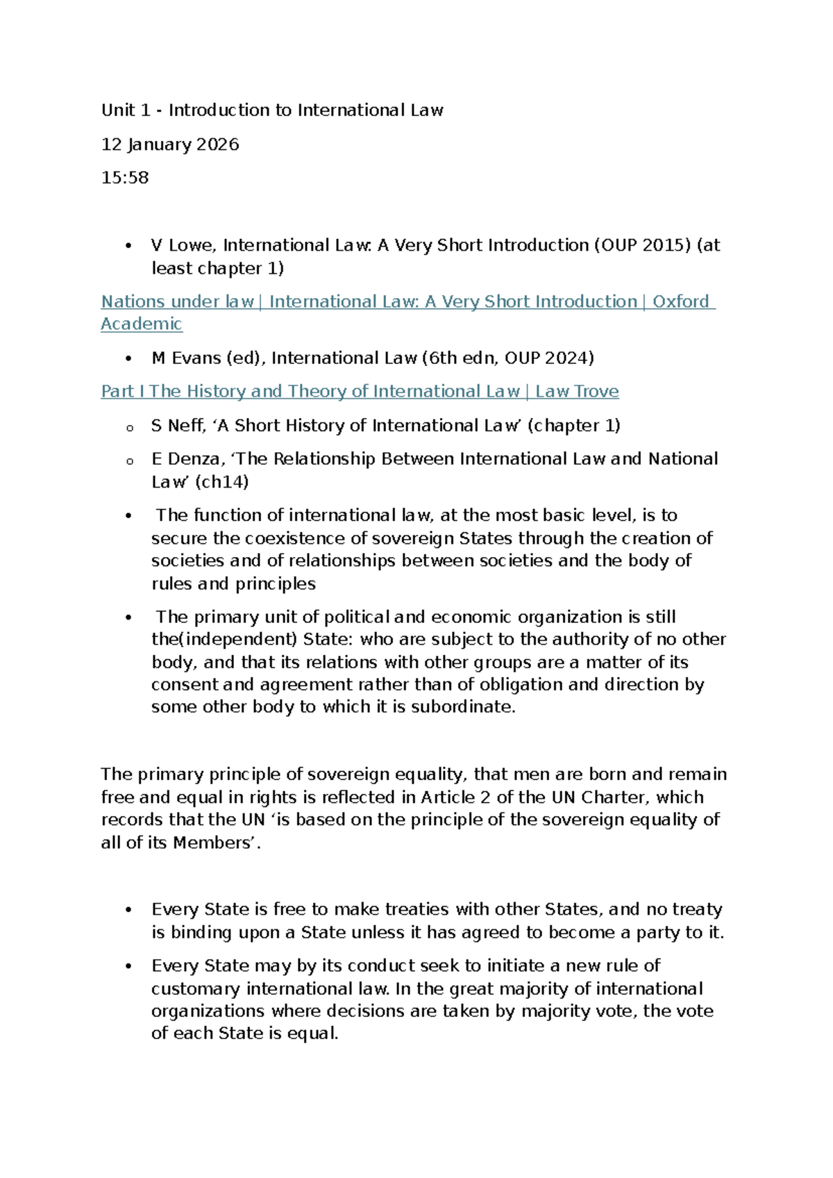 Public International Law - Lecture 1 Overview and Key Concepts - Studocu