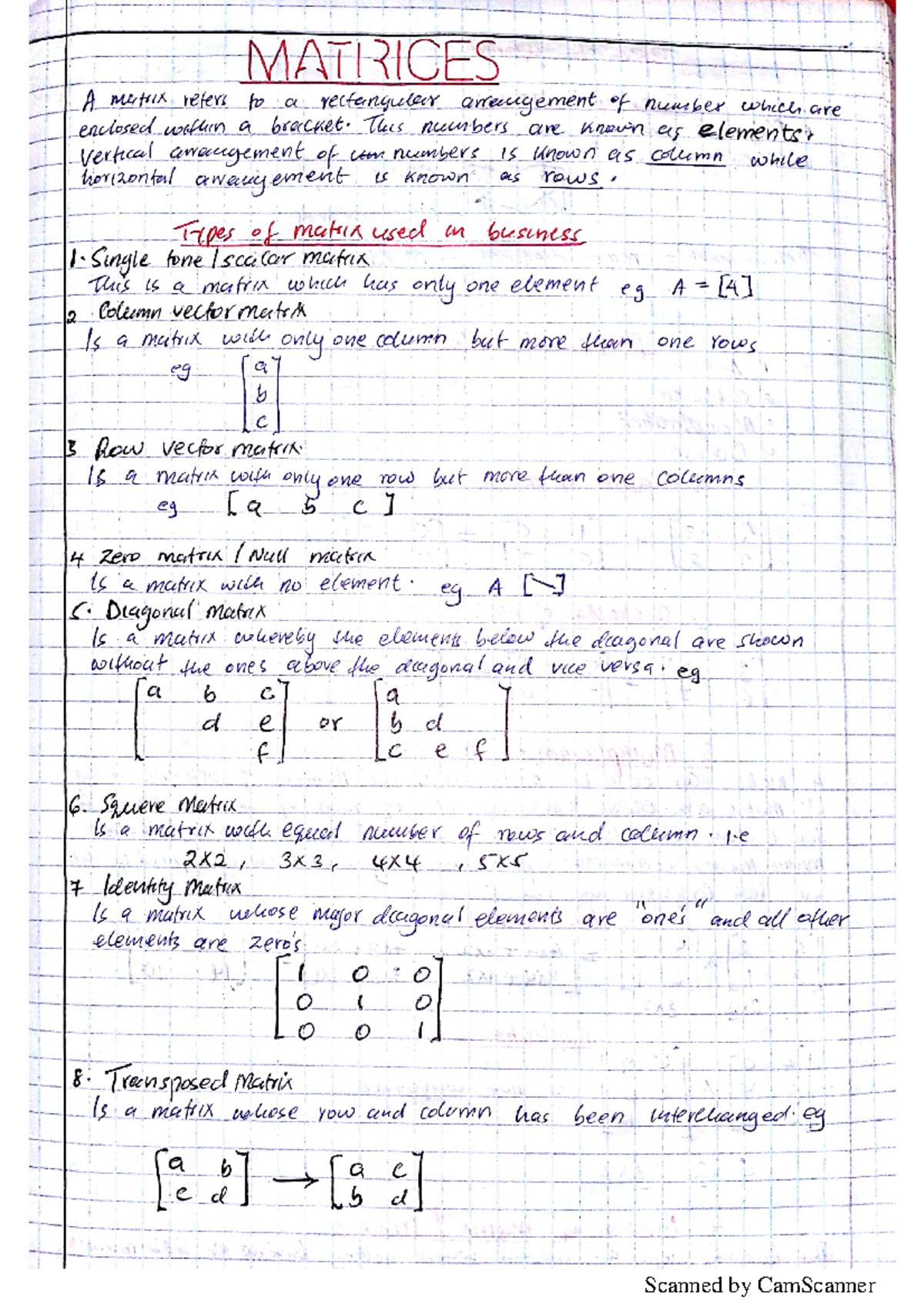 Matrices - CPA 2 Economics Notes - MATRICES A Metrix refers to a ...