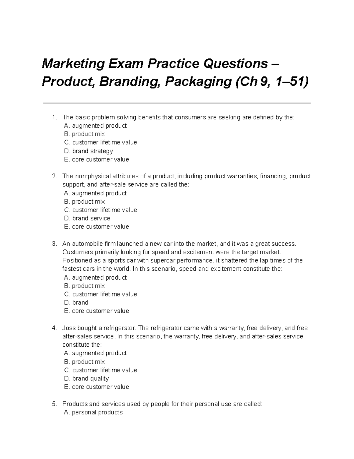 Chapter 9 Part 1 - Marketing Exam Practice Questions - Studocu