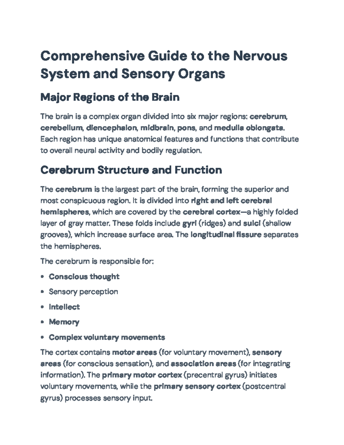 Comprehensive Overview of the Nervous System and Brain Functions - Studocu
