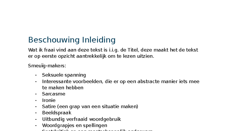 Beschouwing Inleiding - i. de Titel, deze maakt het de tekst er op ...