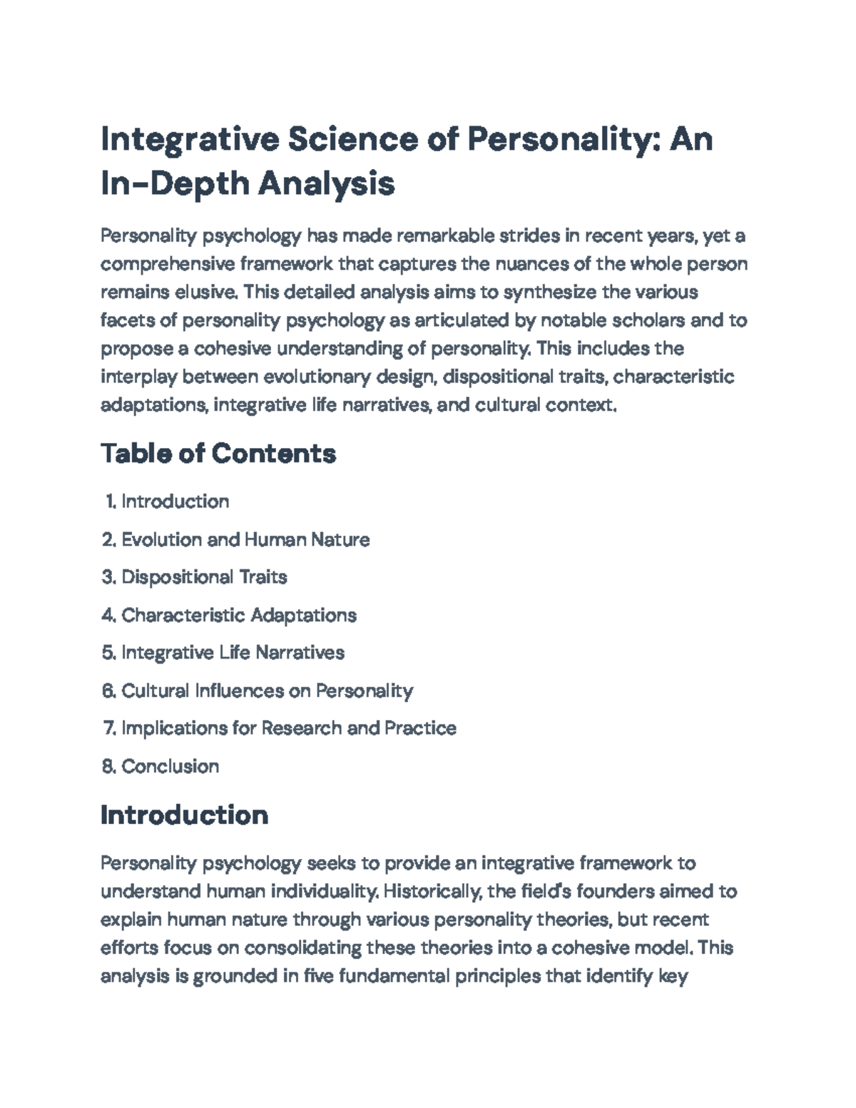 Integrative Science of Personality: A Comprehensive Analysis ...