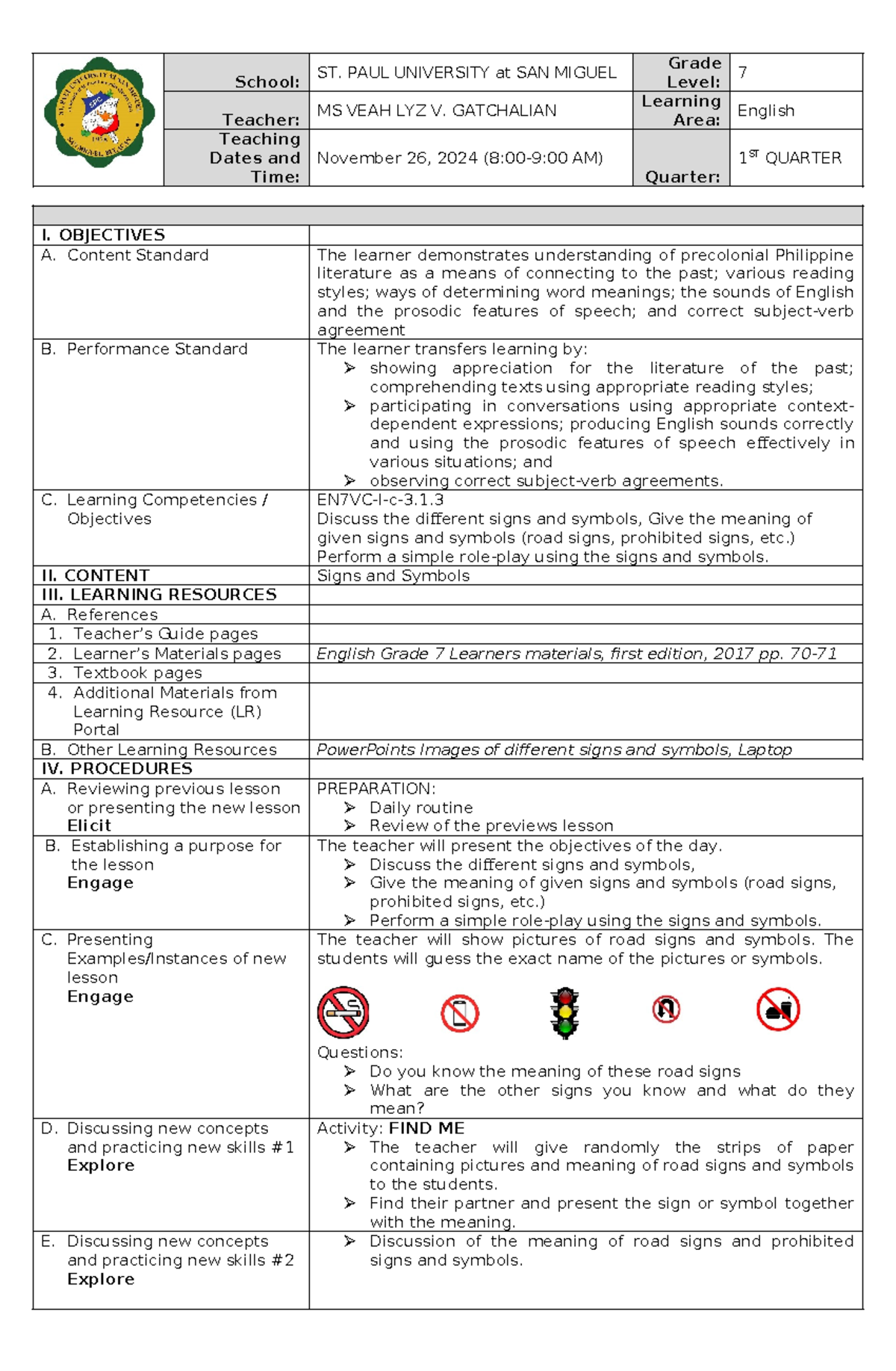 Dlp for grade 7 - semi detailed lesson plan - School: ST. PAUL ...