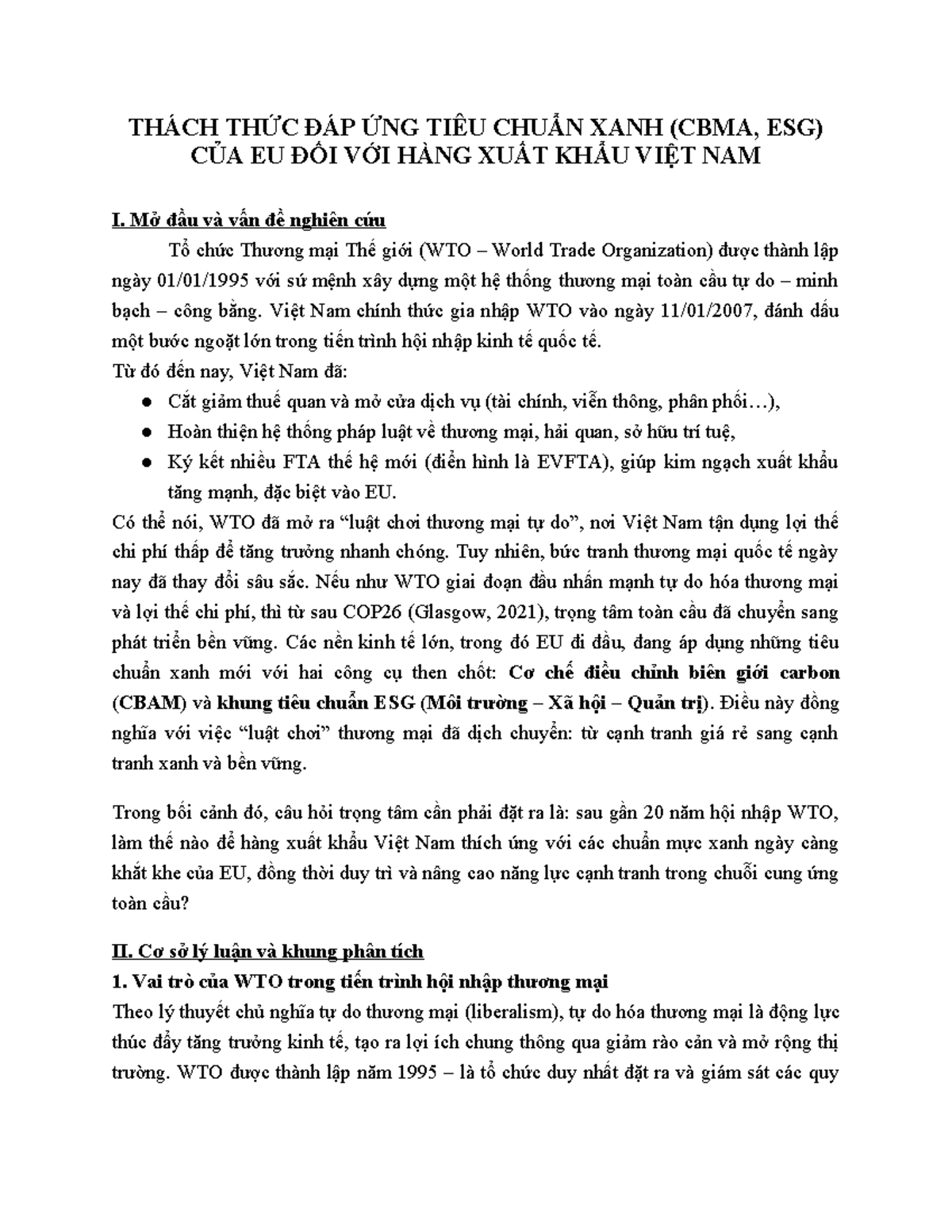 Thách Thức Kinh Tế Xanh (KTPT) Đối Với Xuất Khẩu Việt Nam - Studocu