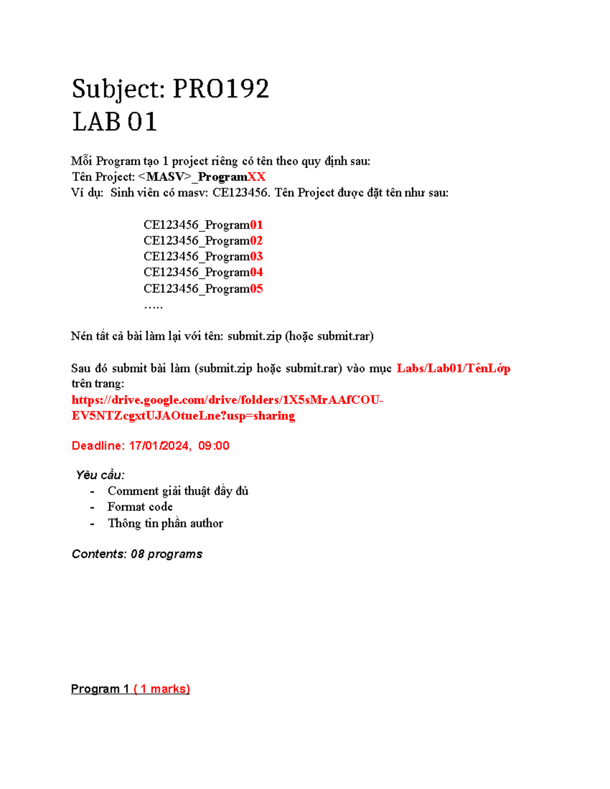 Lab01 - Project Guidelines and Program Descriptions for PRO Course ...