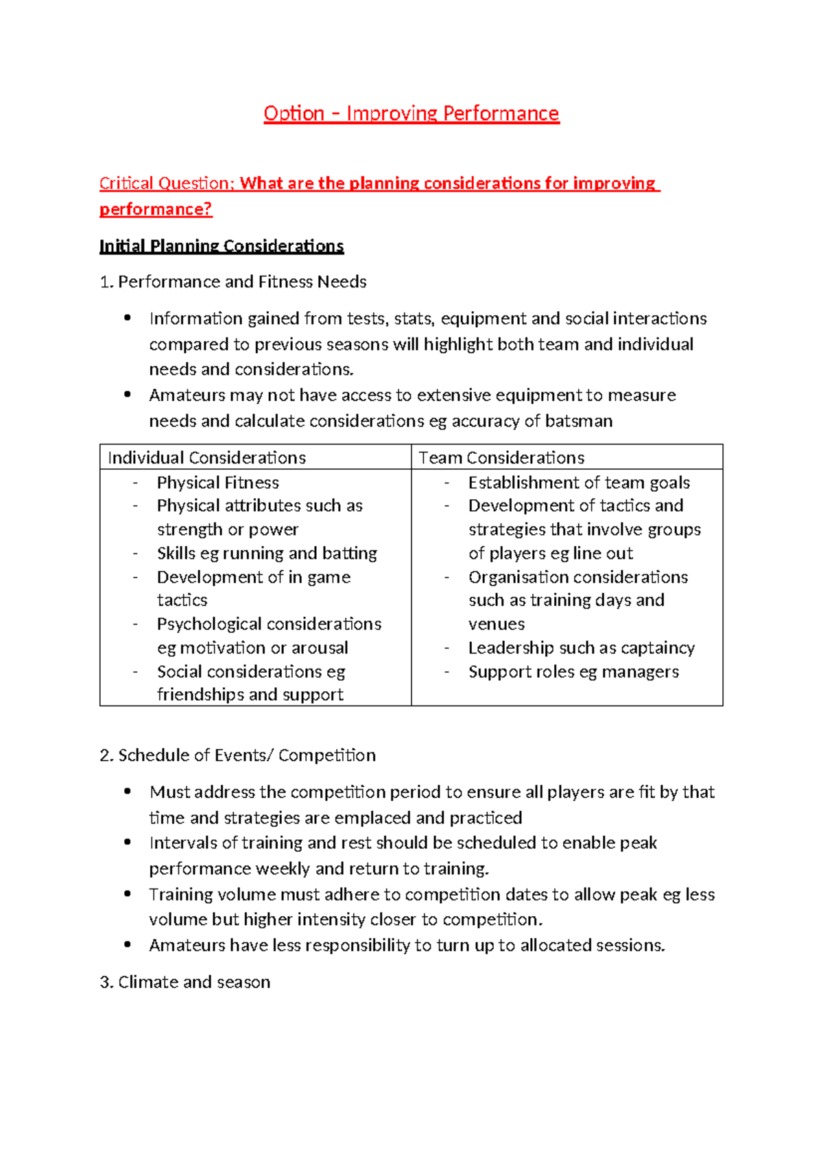 PDHPE 101: Improving Performance - Key Planning Considerations - Studocu