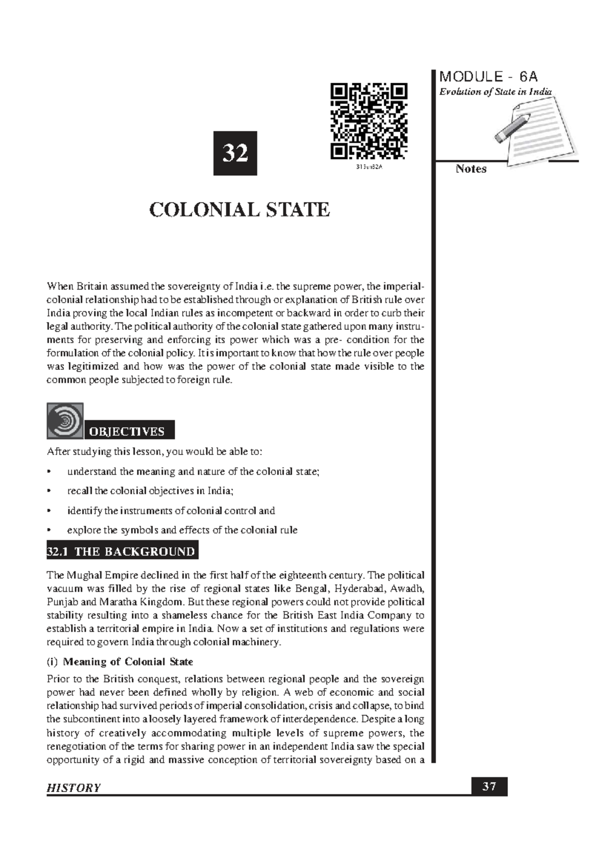MODULE 6A: Evolution of State in India - Colonial State Notes - Studocu