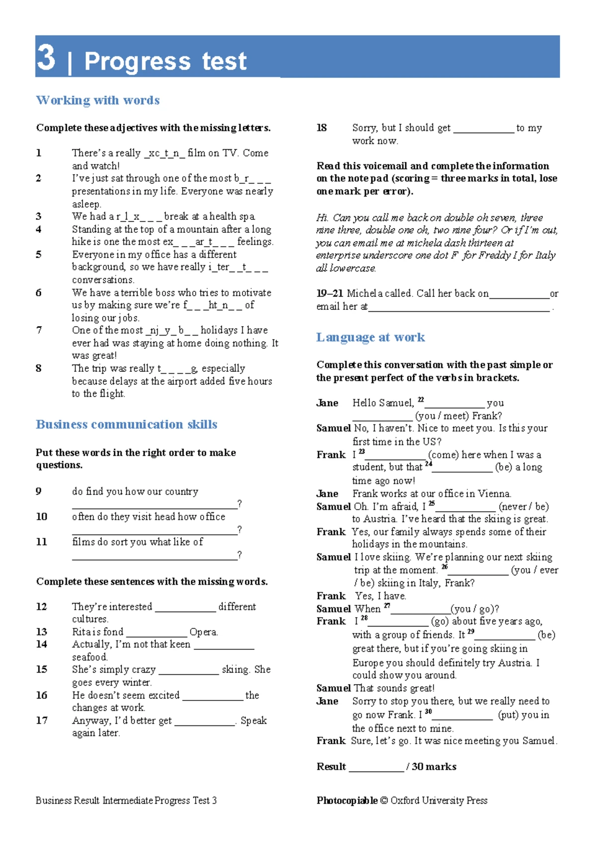 Brint Progress Test 2: Working with Words and Business Communication ...