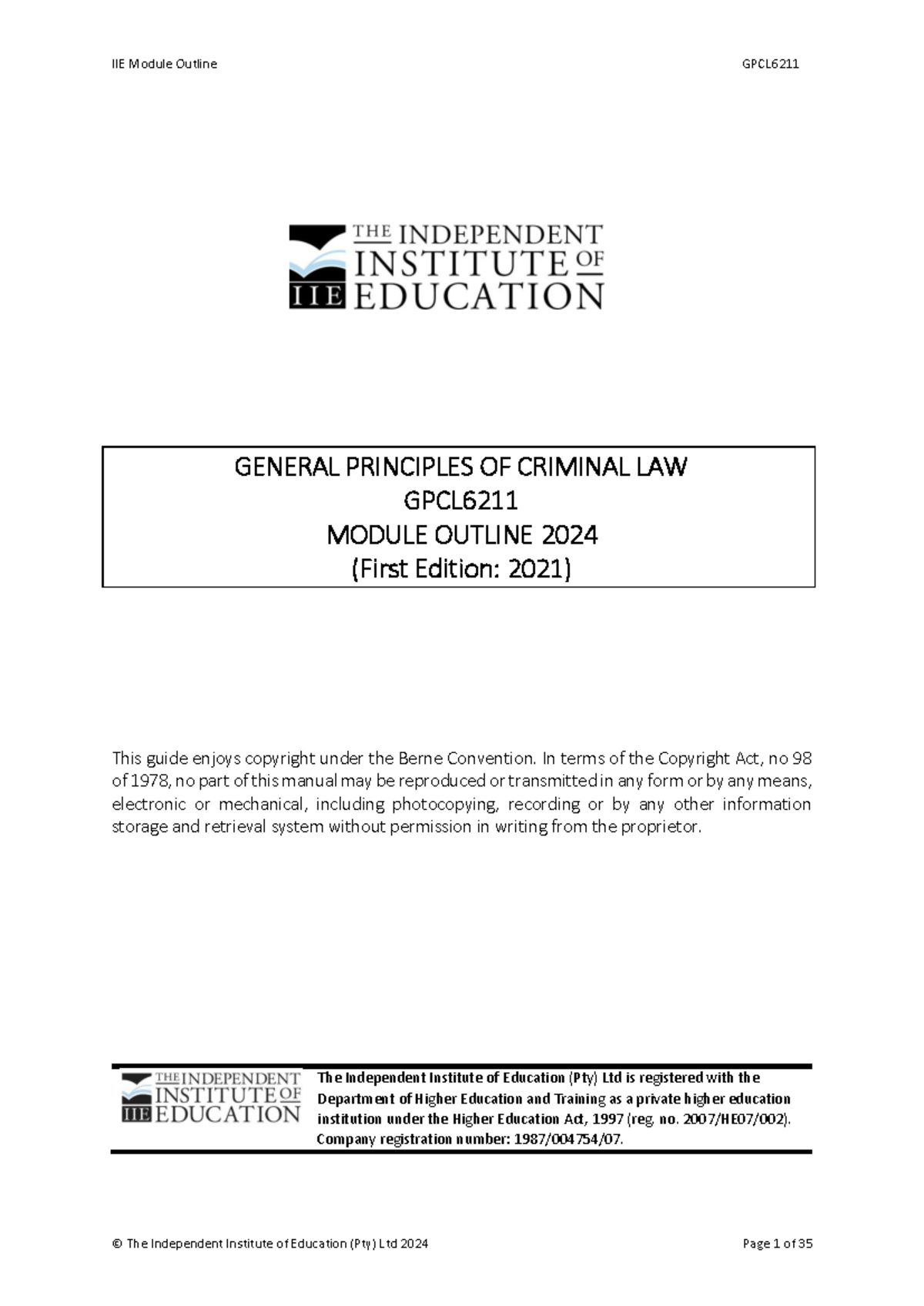 GPCL 6211: General Principles of Criminal Law Module Outline 2024 - Studocu