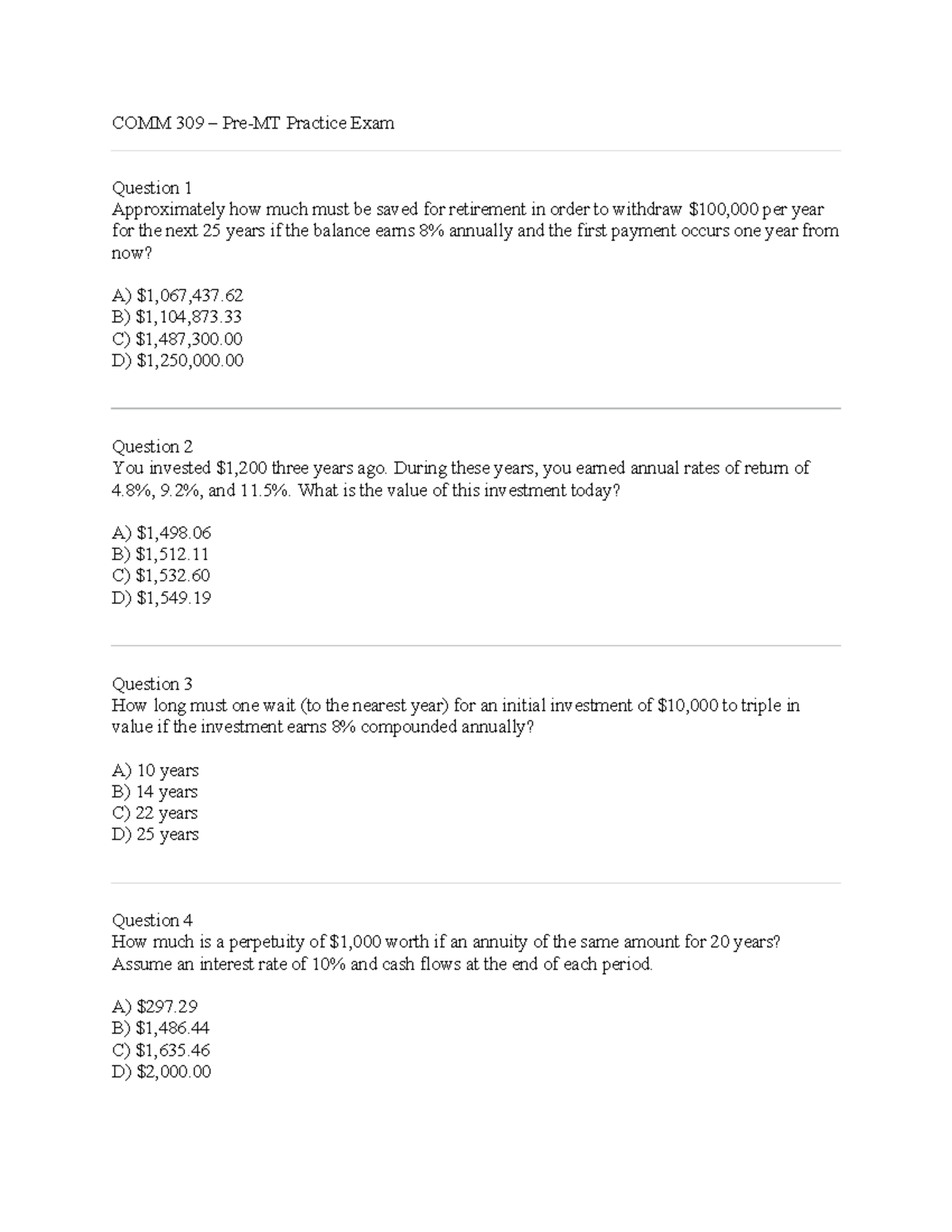 COMM 309 Pre-Midterm Practice Exam Questions and Solutions - Studocu