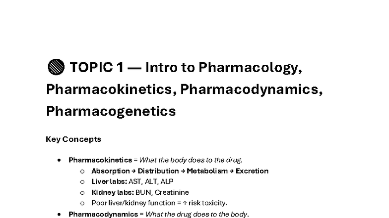 Pharmacology Overview: Key Concepts & Drug Safety (PHARM 101) - Studocu