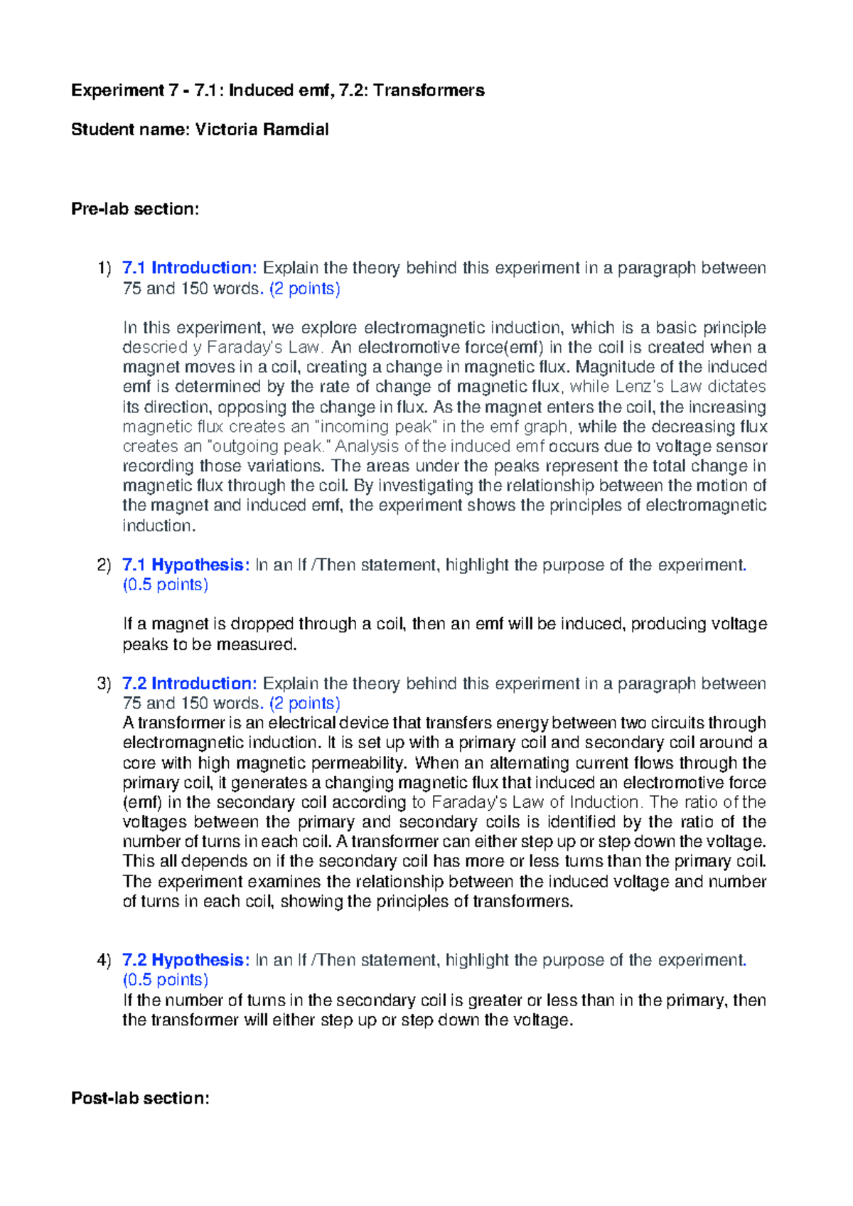 Lab Report 7 - Exp 7: Induced emf & Transformers Analysis - Studocu