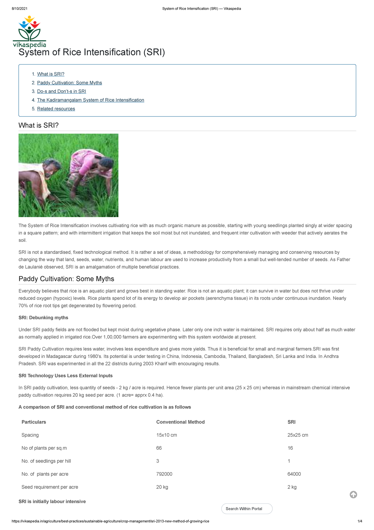 System of Rice Intensification (SRI) - What is SRI? Paddy Cultivation ...