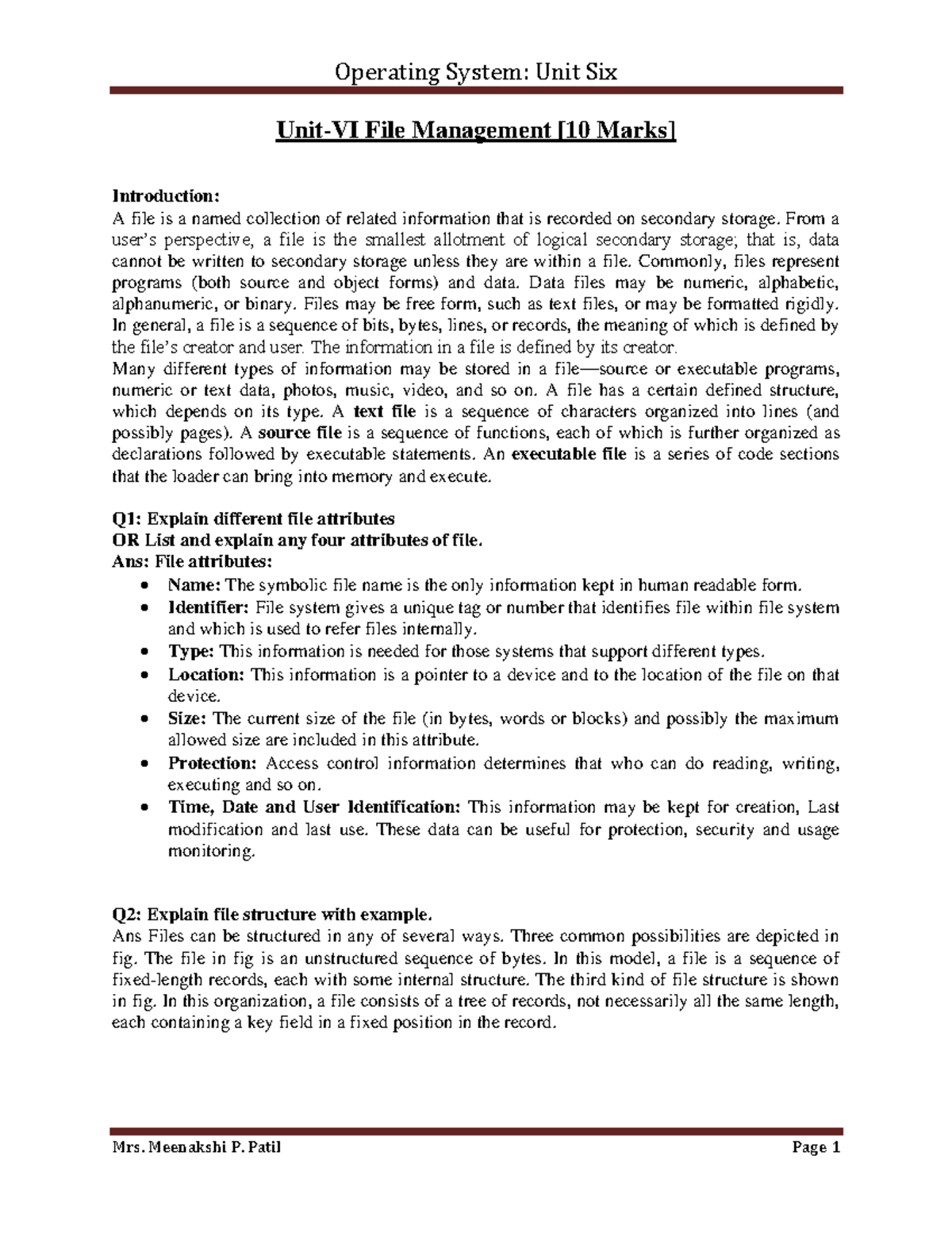 OSY 6 - Lecture Notes on File Management Concepts and Structures - Studocu