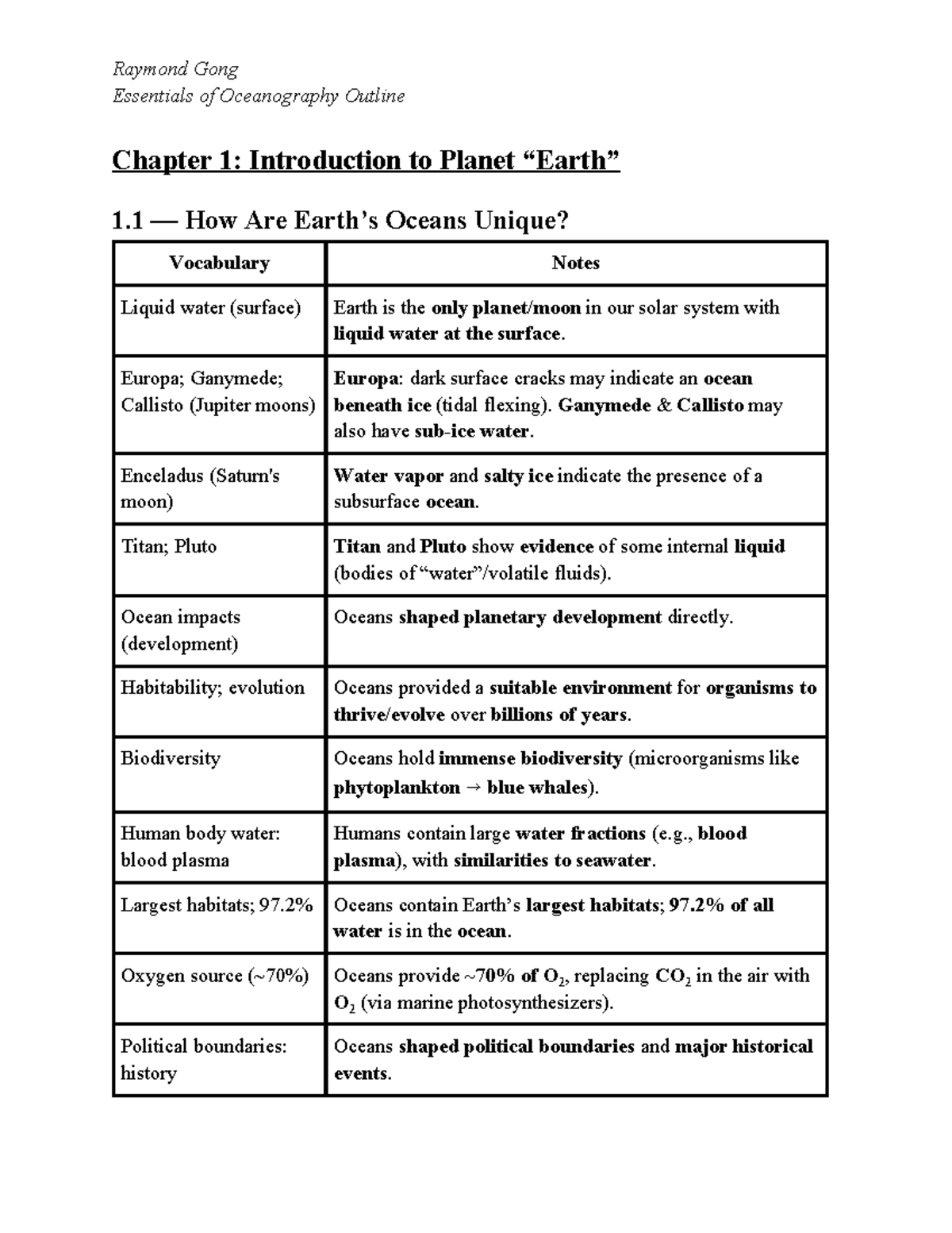 Essentials of Oceanography (OCE 101) Outline: Introduction to Planet ...