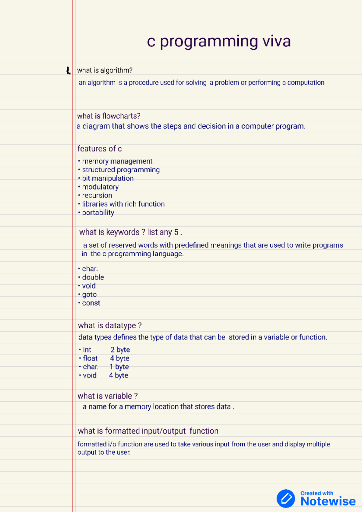 C viva - Notes also - C programming viva I. what is algorithm? an ...