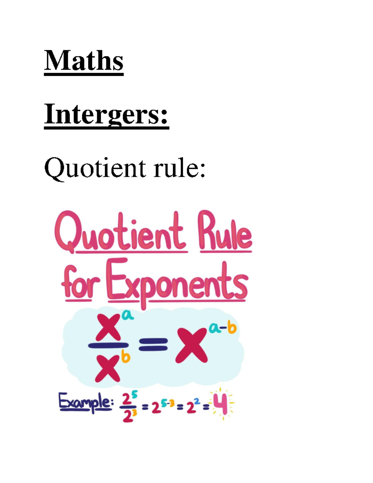Xander's maths extra notes paper - Maths Intergers: Quotient rule ...