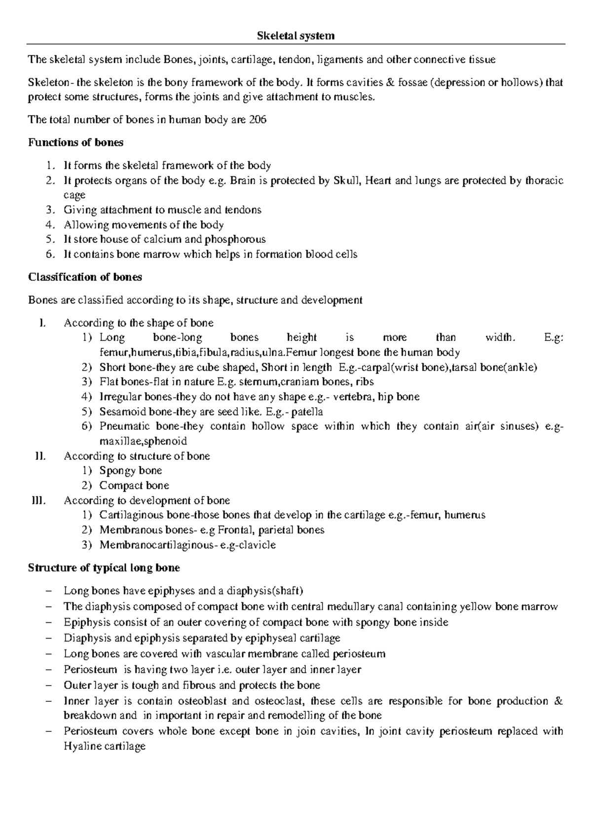 Skeletal System Notes - Anatomy & Physiology - 1st Sem BSc Nursing ...