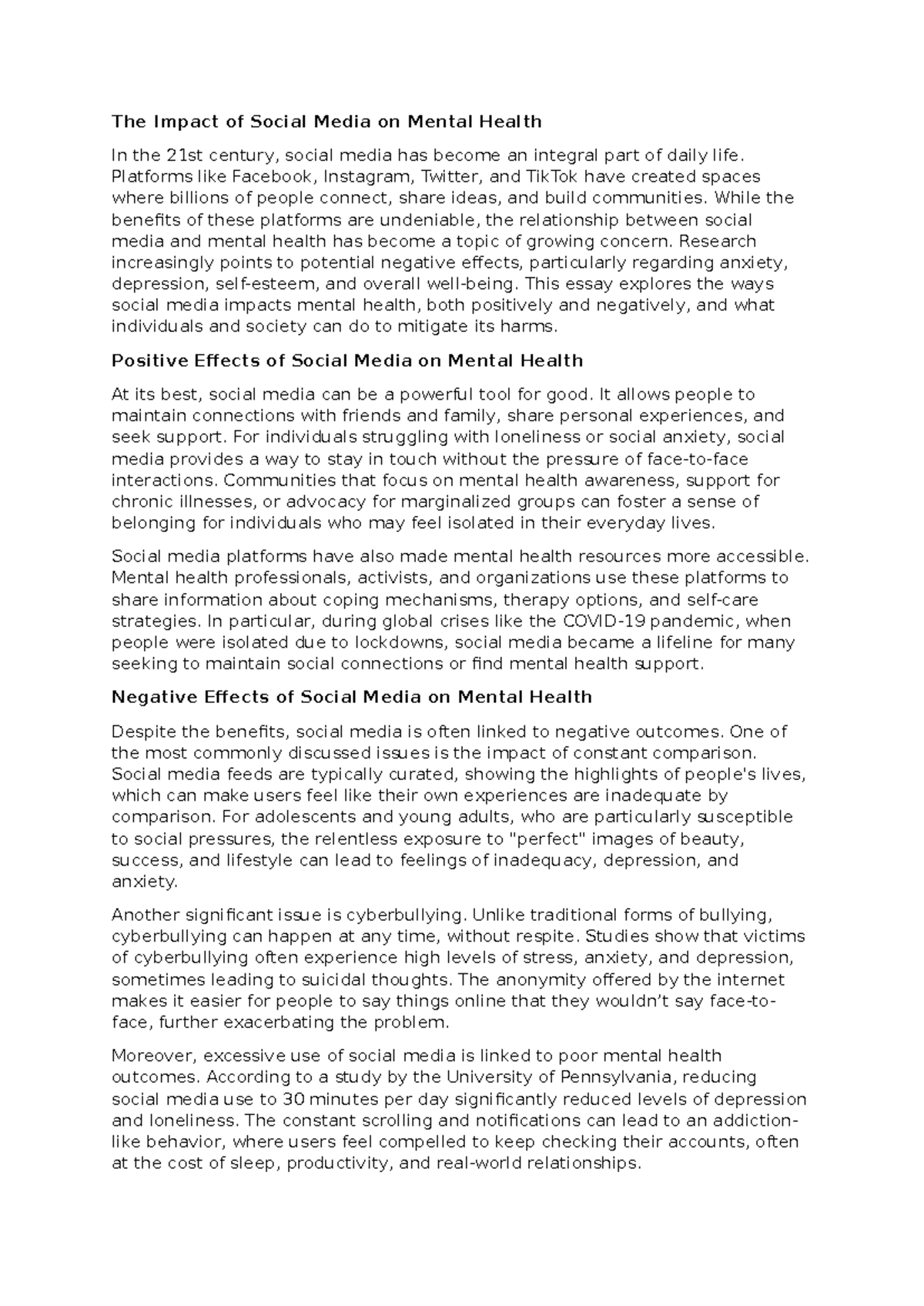 The Impact of Social Media on Mental Health - Platforms like Facebook ...