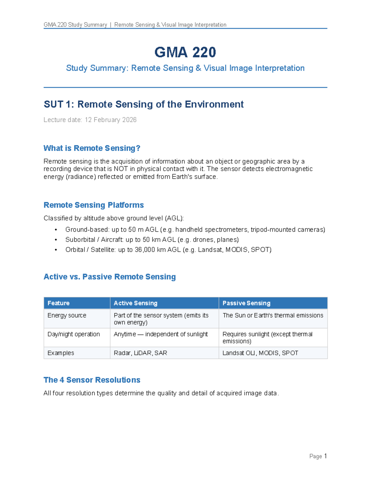 GMA 220 Final Exam Study Summary: Remote Sensing Image Interpretation ...
