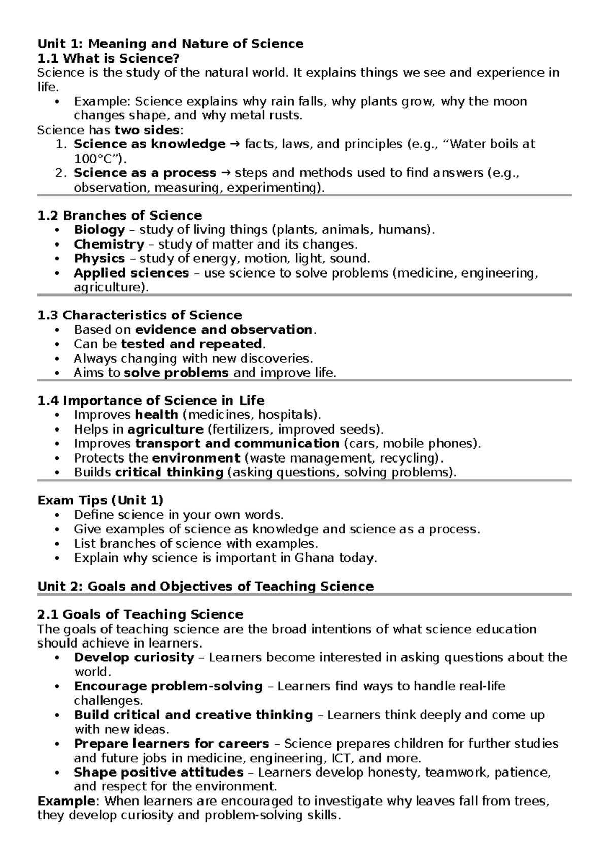 UPScience Unit 1-6 Summary: Meaning, Goals, Curriculum & Assessment ...
