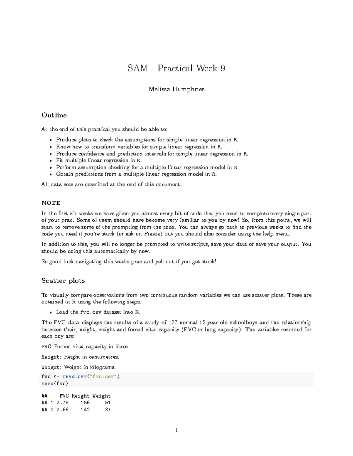 Practical 9 Solutions - SAM - Practical Week 9 Melissa Humphries ...