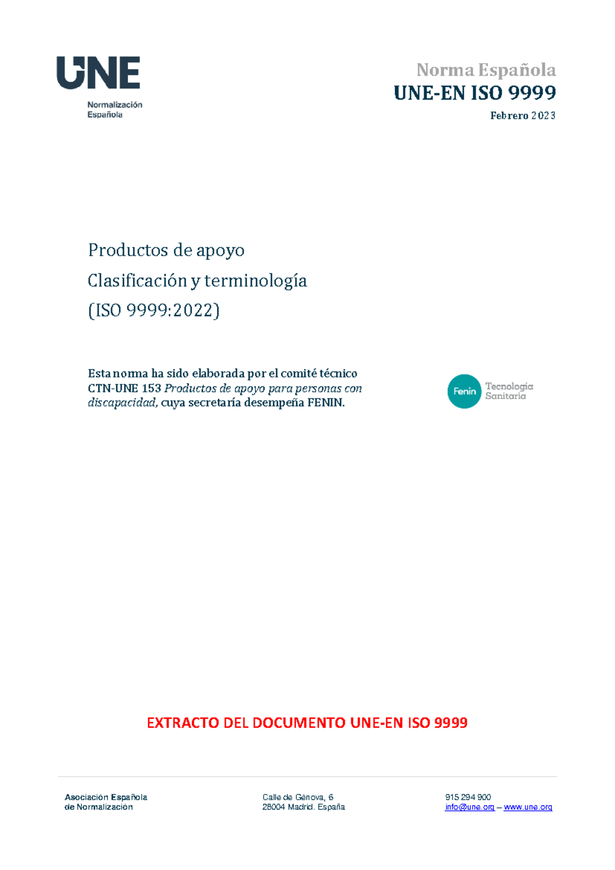 Norma Española UNE-EN ISO 9999:2023 sobre Productos de Apoyo - Studocu