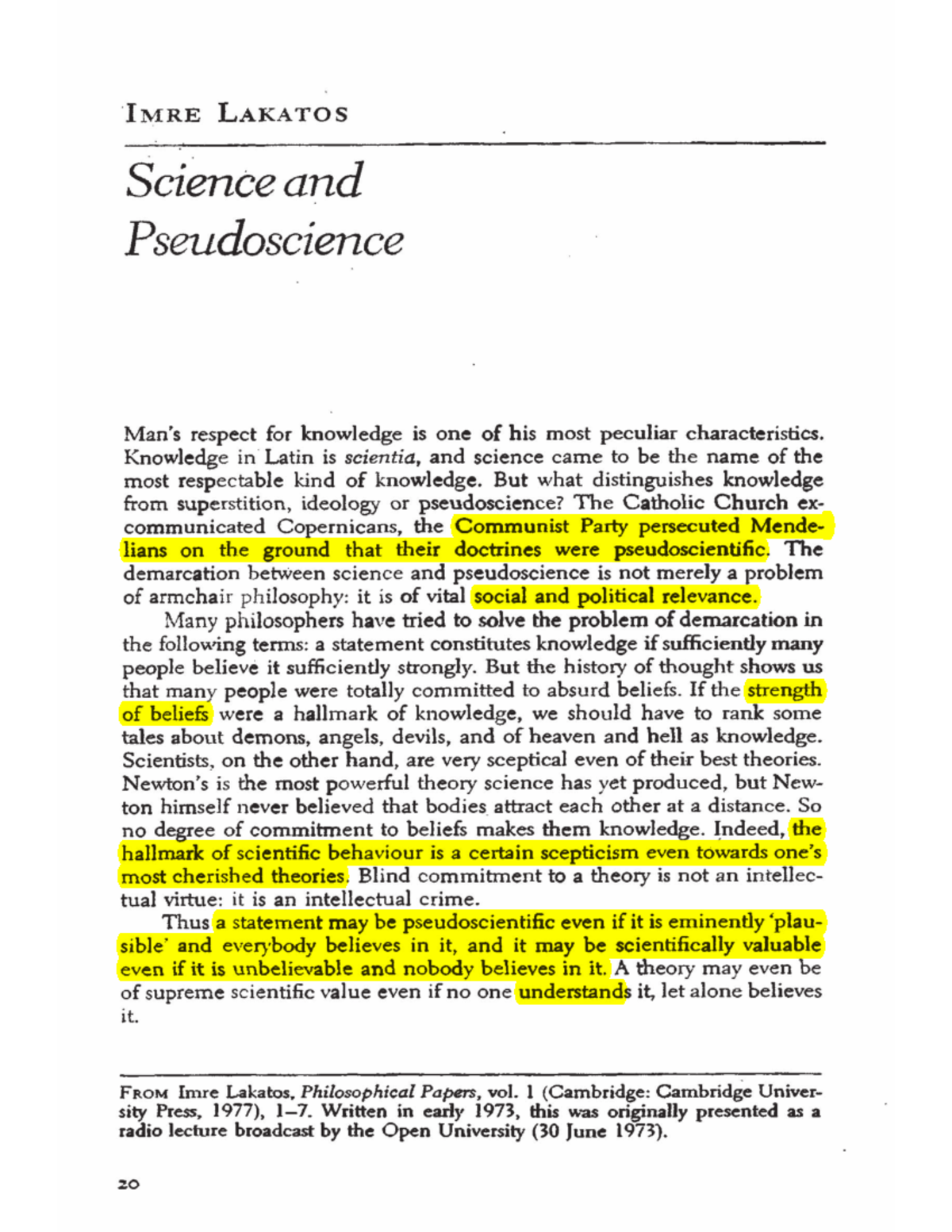 Science and Pseudoscience: Demarcation Criteria Explored (PHIL 101 ...