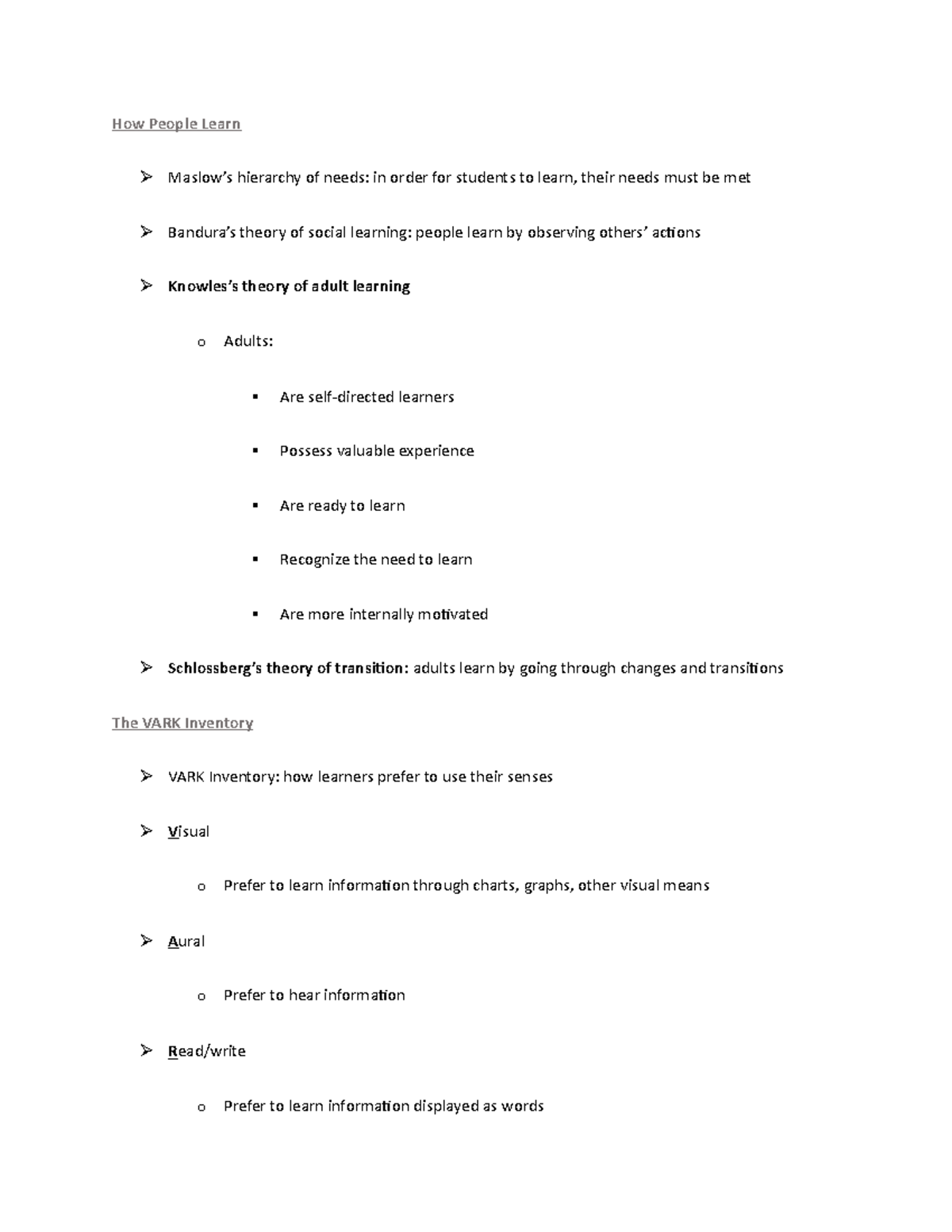 How People Learn - Lecture Notes on Learning Theories & Styles - Studocu