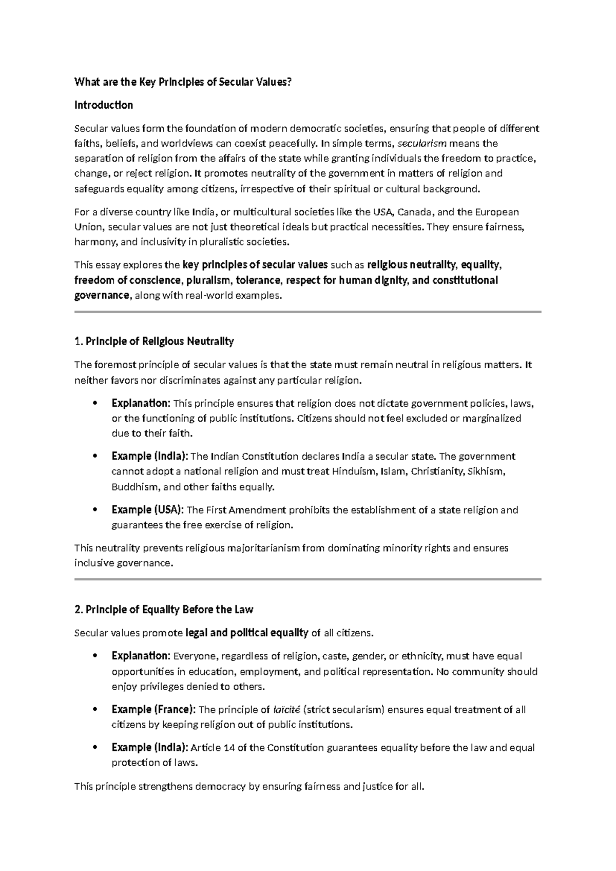 Key Principles of Secular Values: A Comprehensive Overview - Studocu