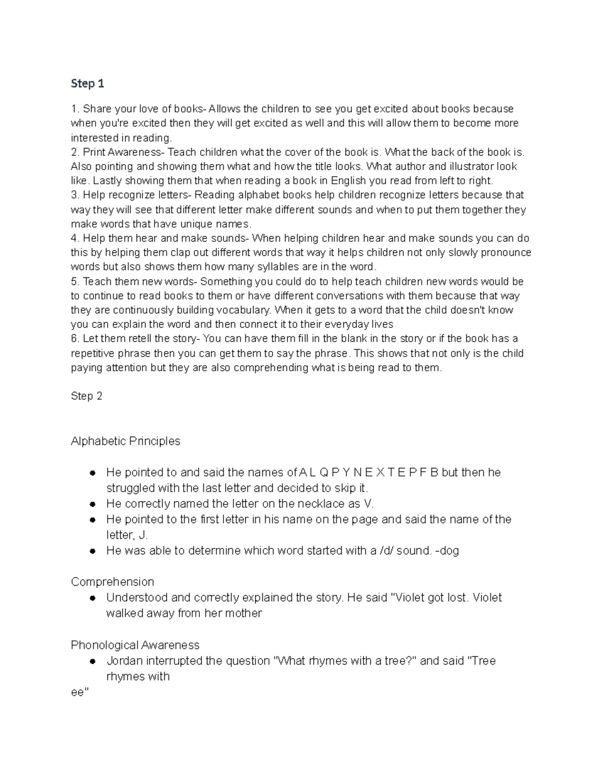 Assignment: Early Literacy Assessment Part 1 - Data Gathering Insights ...